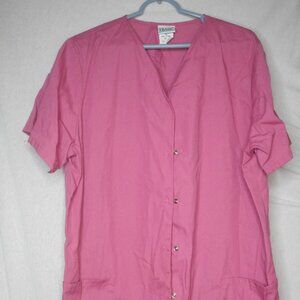 Solid Pink Fuscia Snap Front Coat Jacket Scrub Top